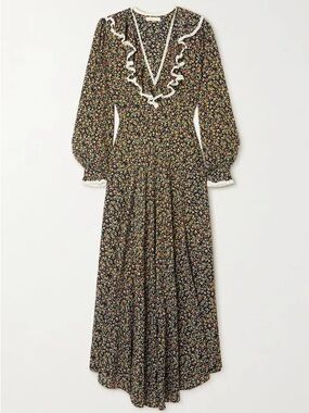 Doen Eugenie Lace-Trimmed Floral-Print Dress